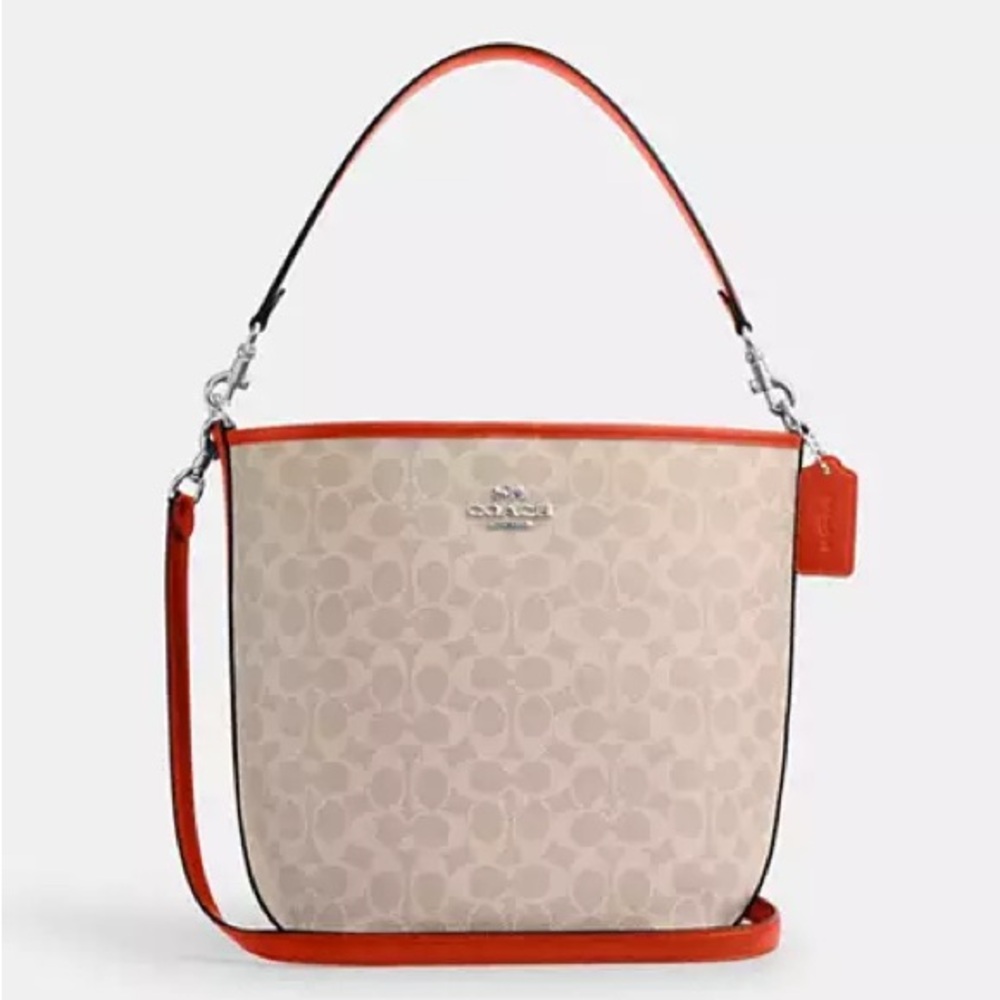 SEALED Coach City Large Bucket Bag In Signature Canvas | Silver/Sand/Deep Orange